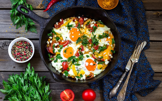 Eggs tomatoes bowl pepper food free wallpaper - medium preview image
