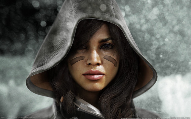 Woman catface hood rain portrait free wallpaper - medium preview image