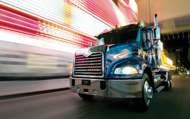 Blue semi truck night street free wallpaper for desktop - medium preview image