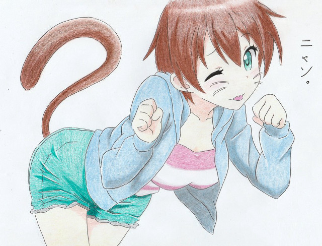 Girl cat tail head shoulder free wallpaper - medium preview image