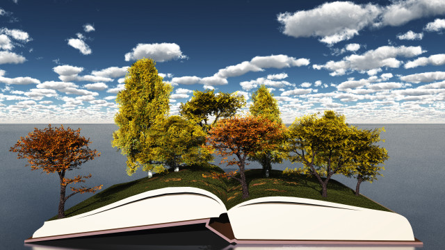 Book trees lake clouds mountain free wallpaper - medium preview image