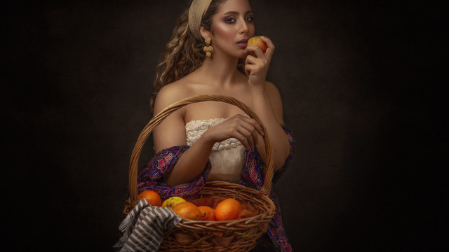 Qajar portrait woman fruit basket free wallpaper - medium preview image