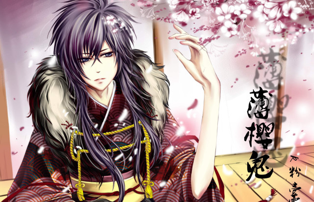 Woman kimono cigarette cherry blossom free wallpaper - medium preview image
