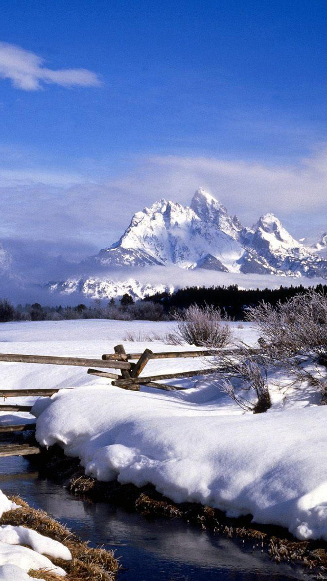 Snow covered mountain range creek free wallpaper - medium preview image
