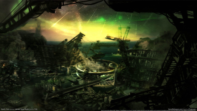 Futuristic city green light sky free wallpaper - medium preview image