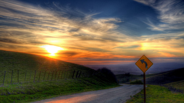 Dirt road sunset bird cityscape free wallpaper - medium preview image