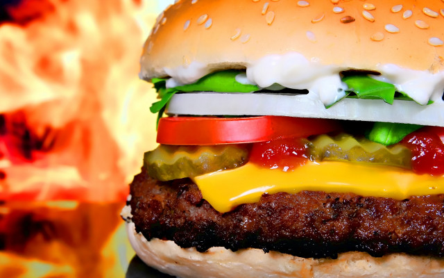 Fire breathing hamburger autumn leaves free wallpaper - medium preview image