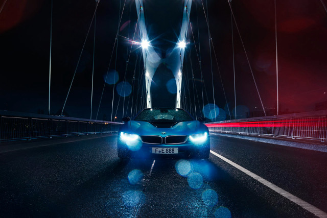 Blue car bridge night lights #2 free wallpaper - medium preview image
