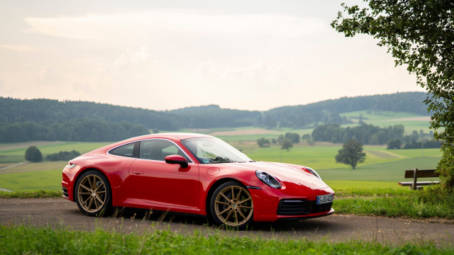 Red sports car field trees free wallpaper - medium preview image