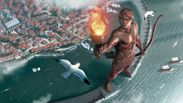 Fire torch man bird city free wallpaper - medium preview image