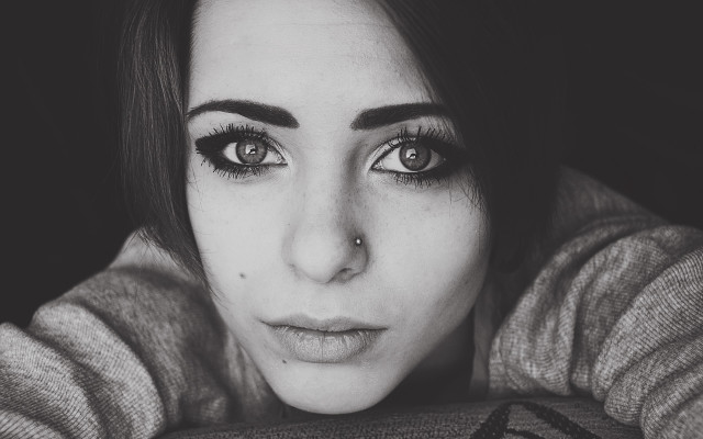 Serious woman pointillism blackwhite piercingeyes free wallpaper - medium preview image