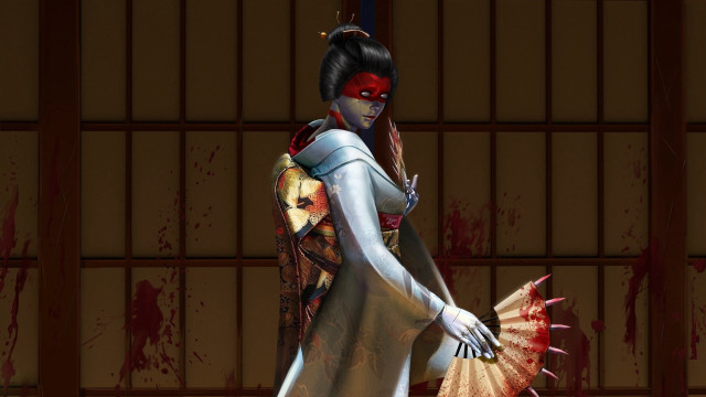 Woman white dress red mask free wallpaper - medium preview image