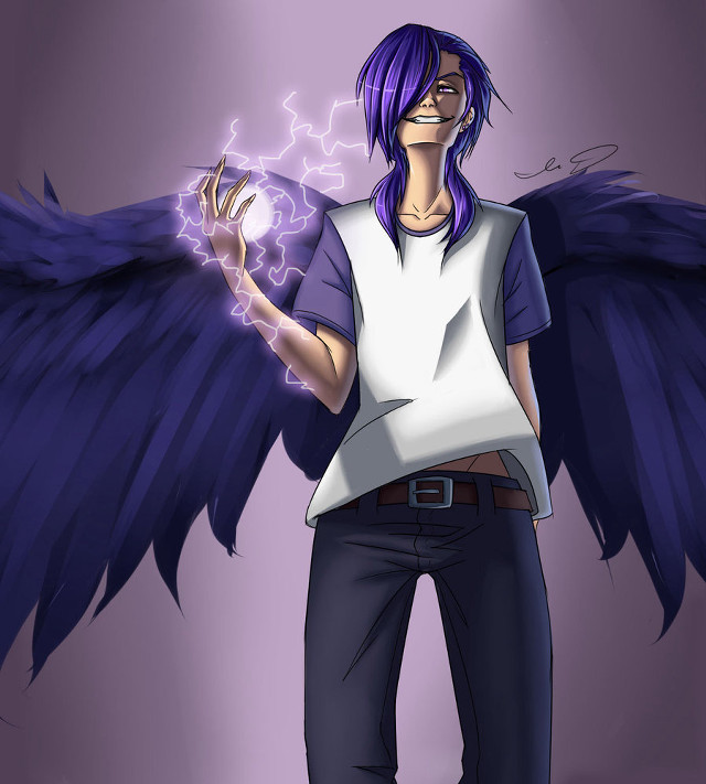Purple hair man angel wings free wallpaper - medium preview image