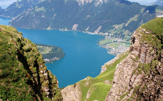 Mountain lake zenith view bridge free wallpaper - medium preview image