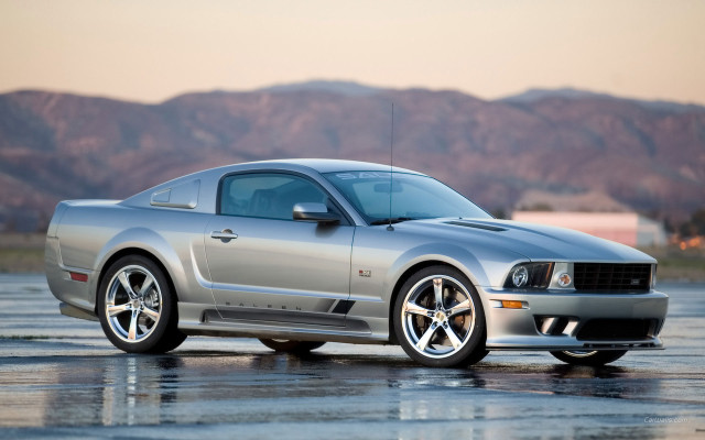 Silver mustang car parking lake free wallpaper - medium preview image