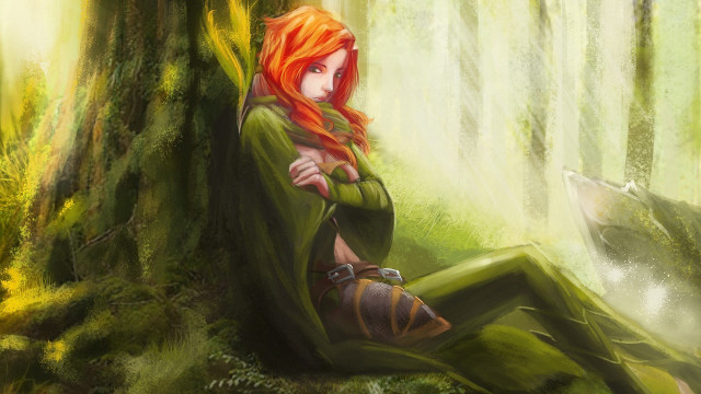 Woman forest sitting wolf cape free wallpaper - medium preview image
