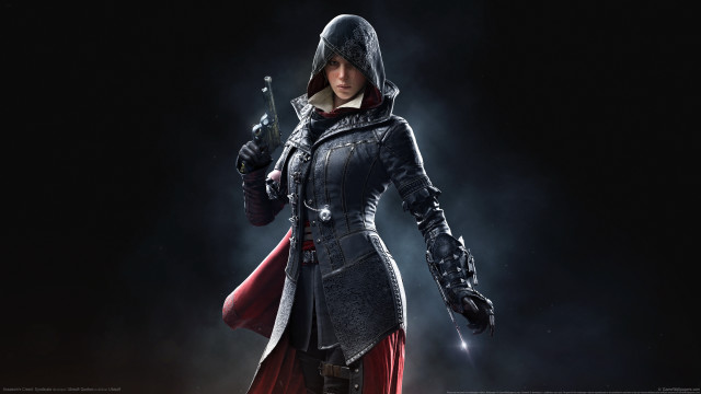 Gothic heroine holding gun hooded free wallpaper - medium preview image
