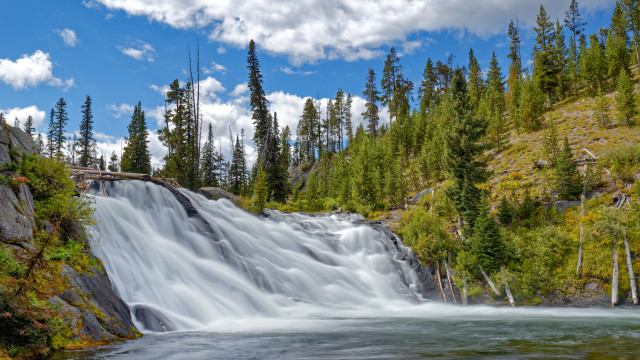 Waterfall bridge trees clouds nature free wallpaper - medium preview image