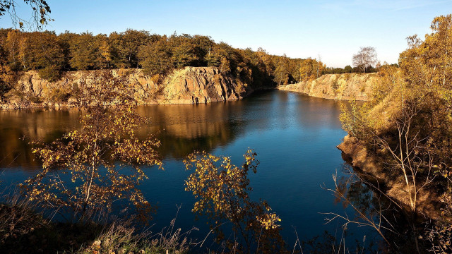 River twilight autumn forest cliff free wallpaper - medium preview image