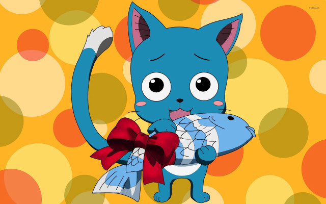 Cartoon cat fish red bow free wallpaper - medium preview image