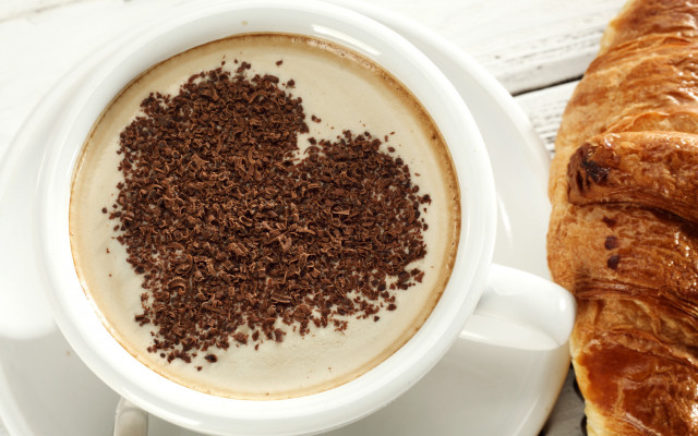 Coffee heart chocolate croissant conceptual free wallpaper - medium preview image
