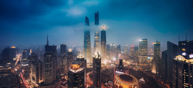 City skyline night fog cyberpunk free wallpaper - medium preview image