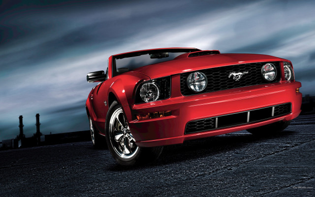 Red mustang night parking lot free wallpaper - medium preview image