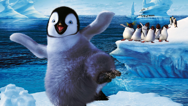 Penguin standing iceberg group back free wallpaper - medium preview image