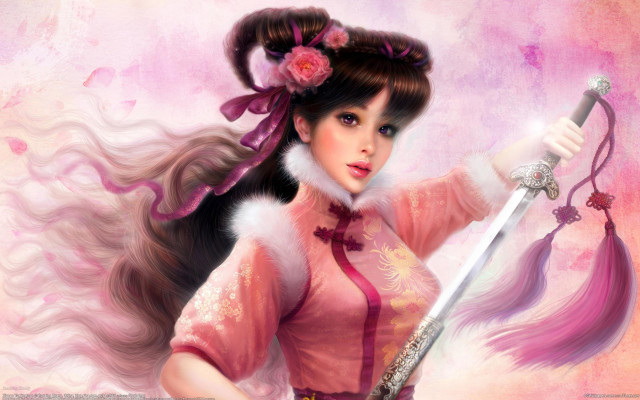 Woman sword pink dress cherry free wallpaper - medium preview image