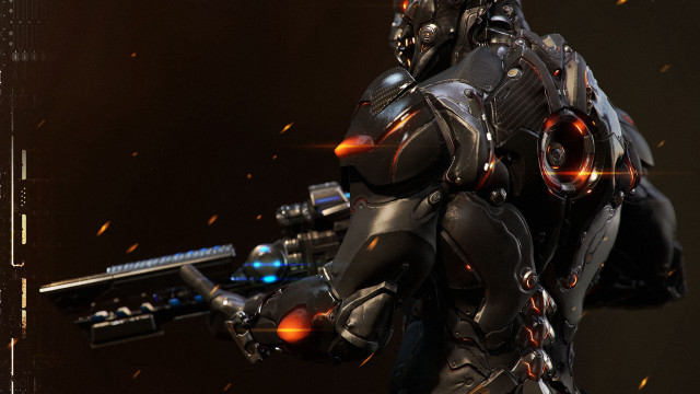 Robot gun embers realistic mecha free wallpaper - medium preview image