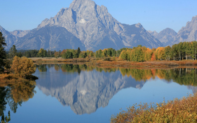 Mountain range reflection autumn forest free wallpaper - medium preview image