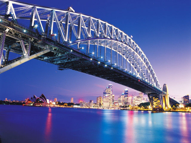 Bridge city lights water sky free wallpaper - medium preview image