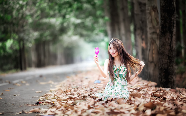 Woman pink object tree beach free wallpaper - medium preview image