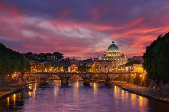 Dusk river bridge cityscape dome free wallpaper - medium preview image