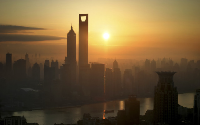 City skyline tower sunset bridge free wallpaper - medium preview image