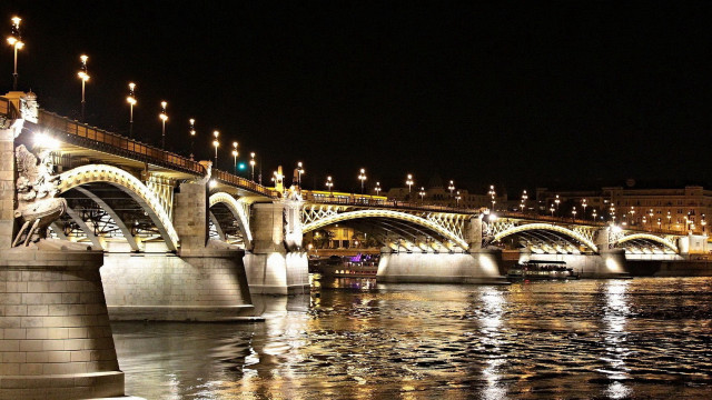Bridge lights night river boat free wallpaper - medium preview image