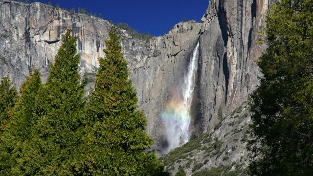 Rainbow waterfall forest mountains nature free wallpaper for desktop - medium preview image