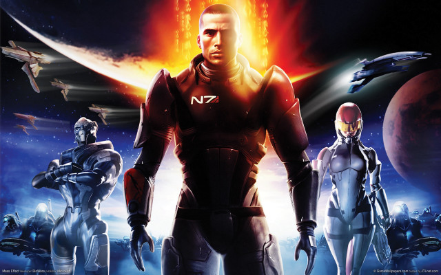 Man space suits planet aurora free wallpaper - medium preview image