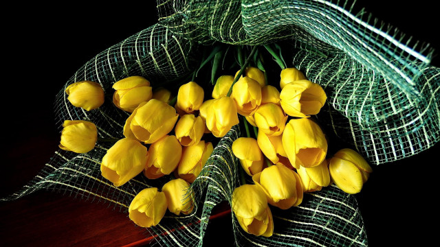 Yellow flowers table green net free wallpaper - medium preview image