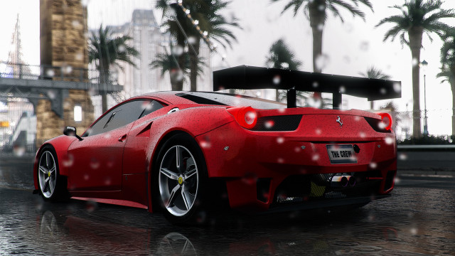 Red sports car rain palm free wallpaper - medium preview image