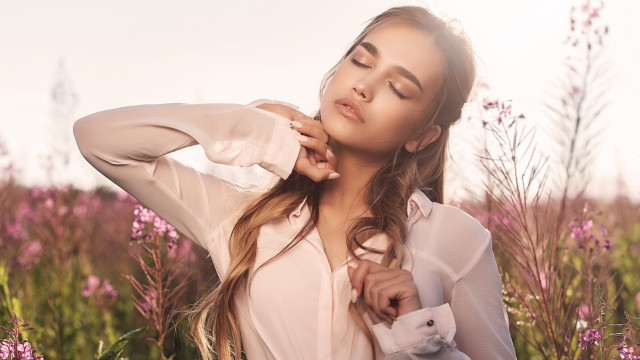 Flower field woman blooming spring free wallpaper - medium preview image