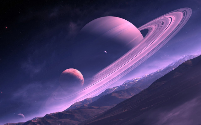 Saturn moon mountains distant planet free wallpaper - medium preview image