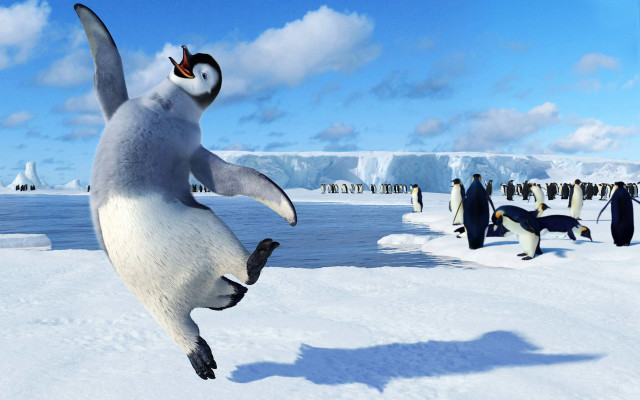 Penguin jumping background snow beach free wallpaper - medium preview image