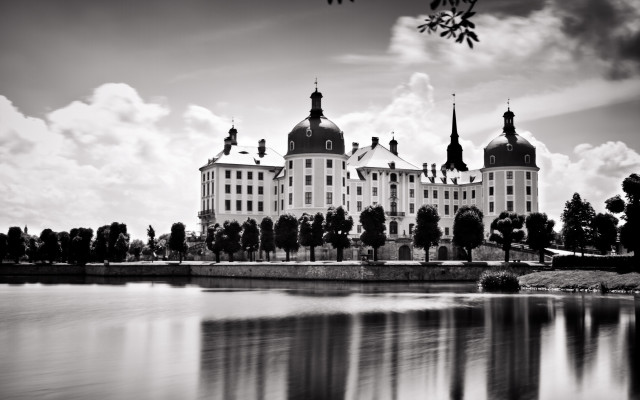 Gothic clock tower lake ruins free wallpaper - medium preview image