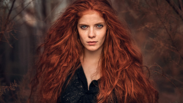 Red haired woman forest portrait #2 free wallpaper - medium preview image