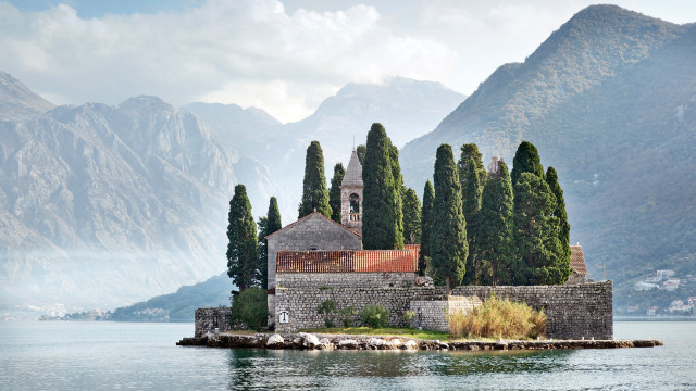 Small island church trees mountains free wallpaper - medium preview image