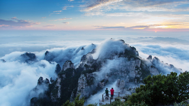 Mountain clouds sunset forest cityscape free wallpaper - medium preview image
