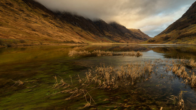 Lake mountains grass cloudy sky #6 free wallpaper - medium preview image