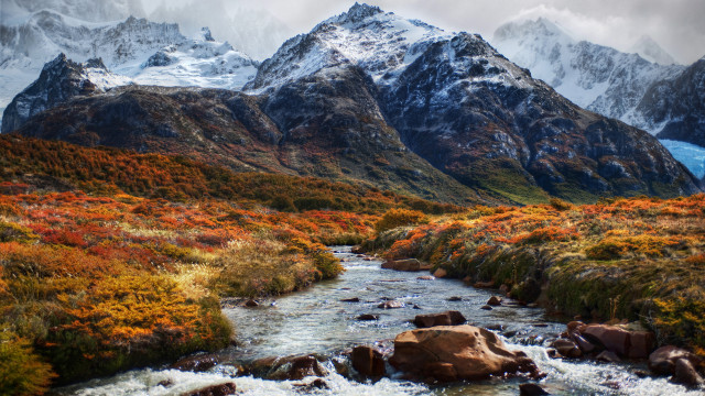 Lush valley mountains autumn snow free wallpaper - medium preview image