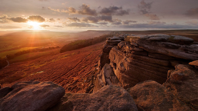 Sunset rocky cliff valley clouds free wallpaper - medium preview image